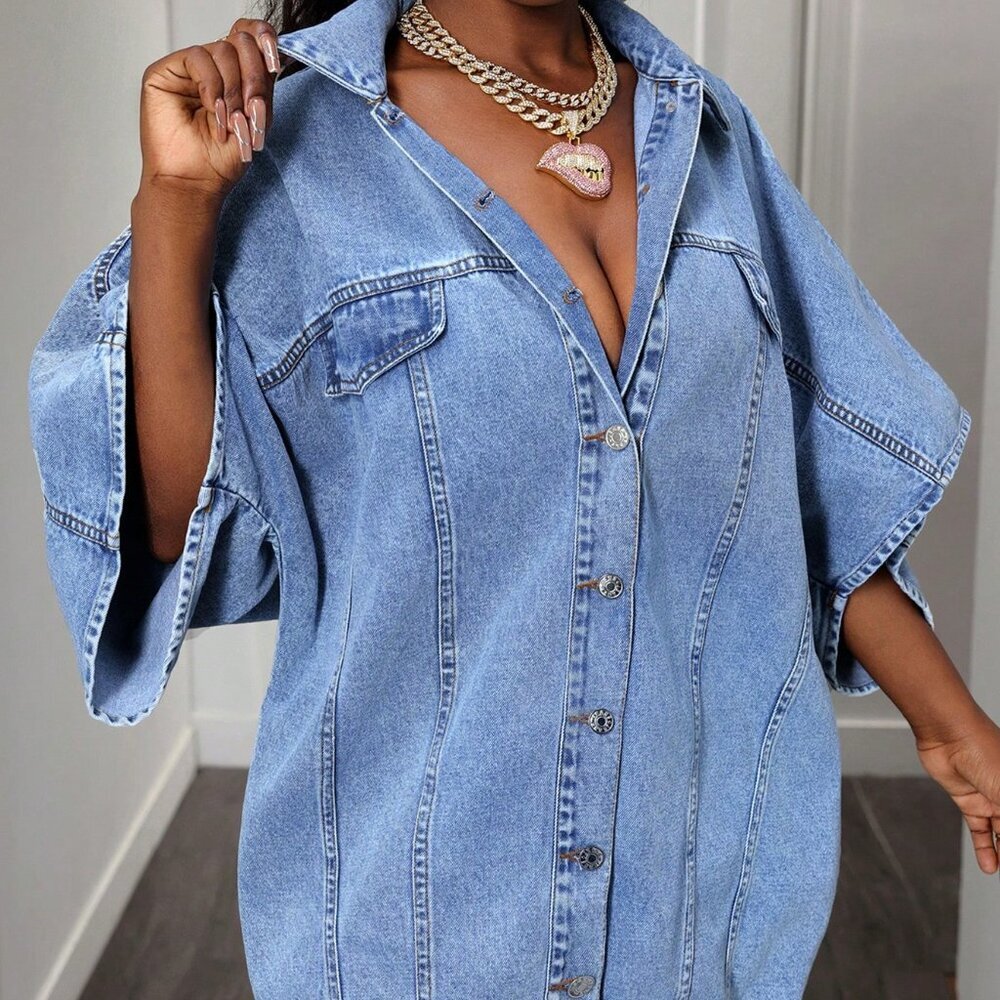 Blue Casual Women's Denim Dress - Picture 3 of 6